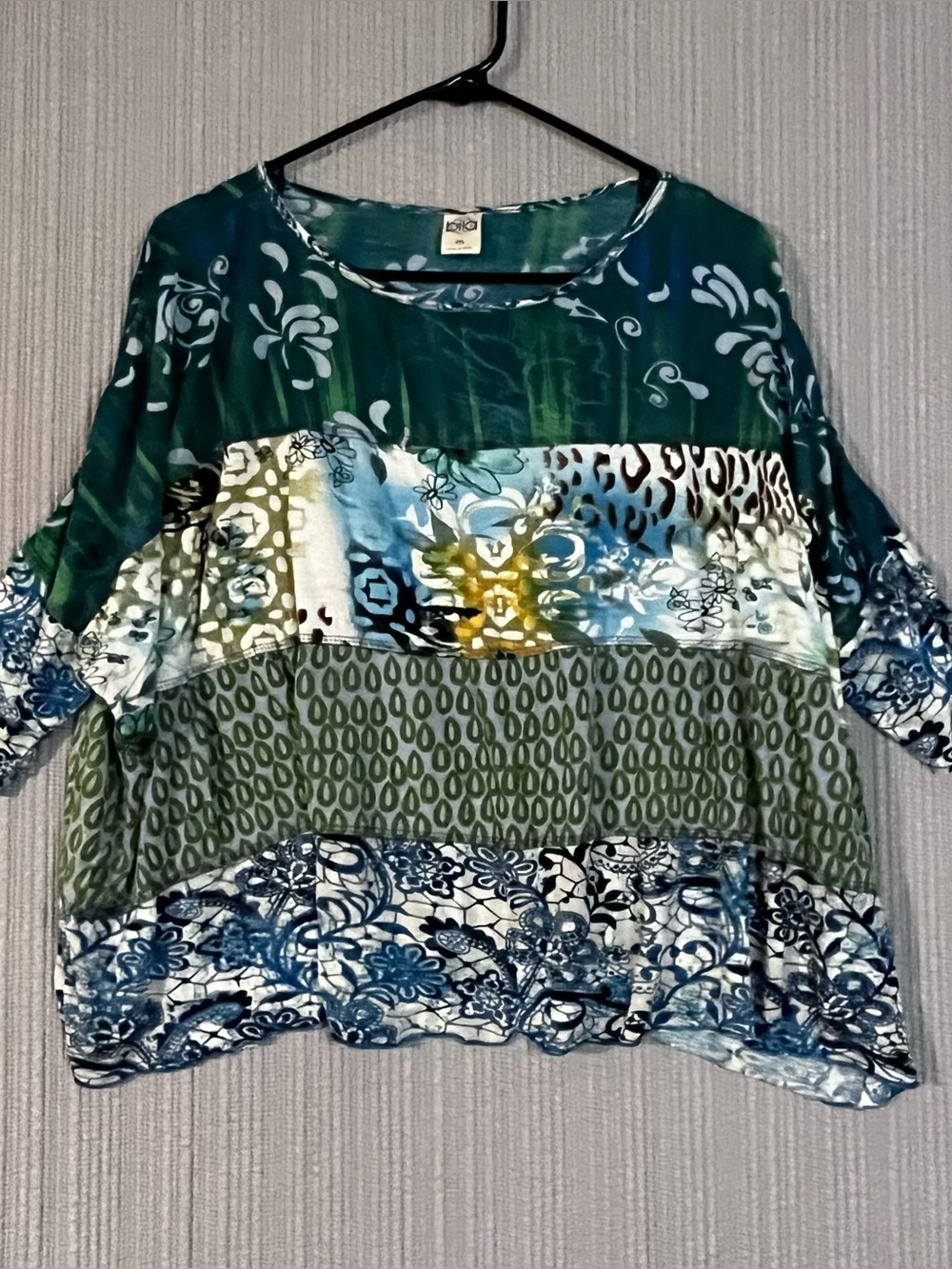 Hippie Chic Peasant Top Boxy Oversized Patchwork Style Womens Medium